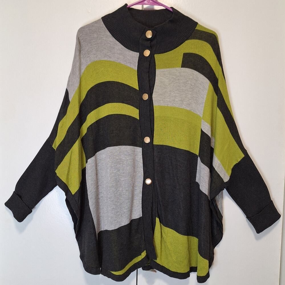 JOSEPH A. Womans Snap Front Colorblock Dolman Sleeve Poncho Green Size Large